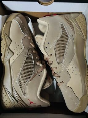 Jordan Low Top Sneaker - Beige with Red Jumpman size 5y or 7 womens